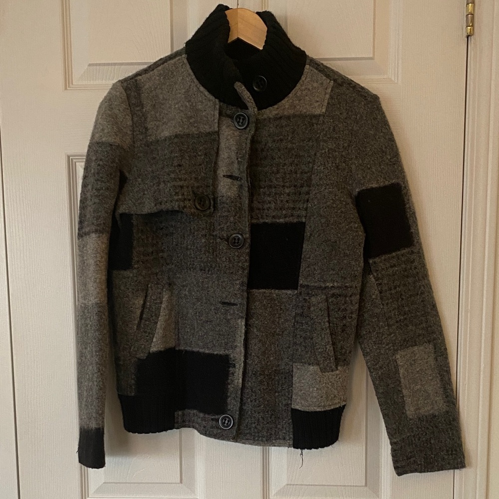 Vintage Women's Gray and Black Patchwork Jacket